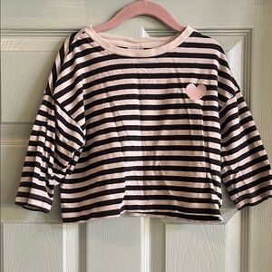 Hanna Andersson Striped Black & Light Pink Heart Top